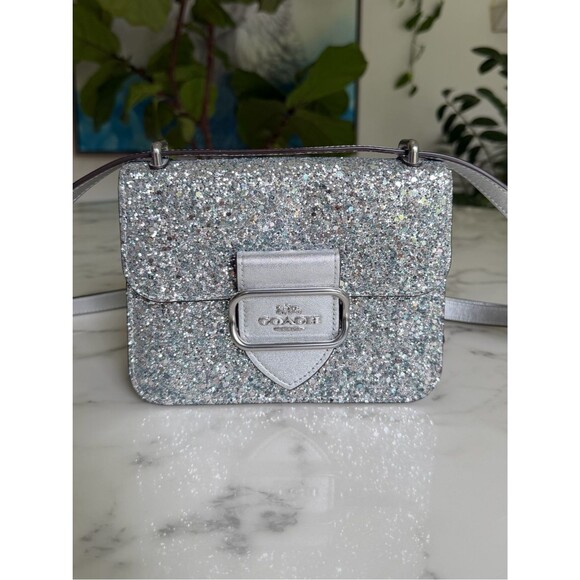 Coach Handbags - Coach Morgan Square Crossbody Shoulder Bag in Silver Glitter Leather CO925